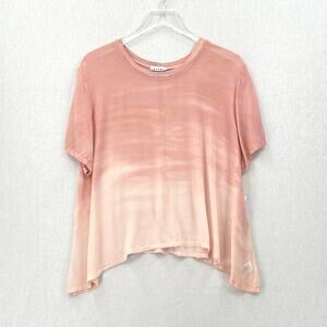 LACAUSA Chiffon Asymmetric Top Womens S Pink Tie Dye Crewneck Short Sleeve New